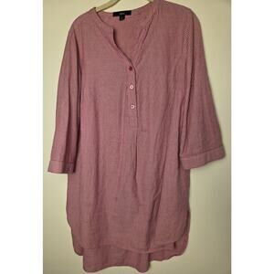 Ellos Women's Cherry Striped Henley Tunic Oversized Long Top Sz 12 L - XL